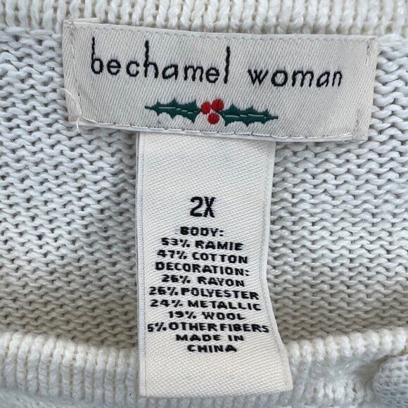 Vintage Bechamel Not Ugly Christmas Cardigan Sweater White Angels Stockings 2XL - Picture 6 of 6